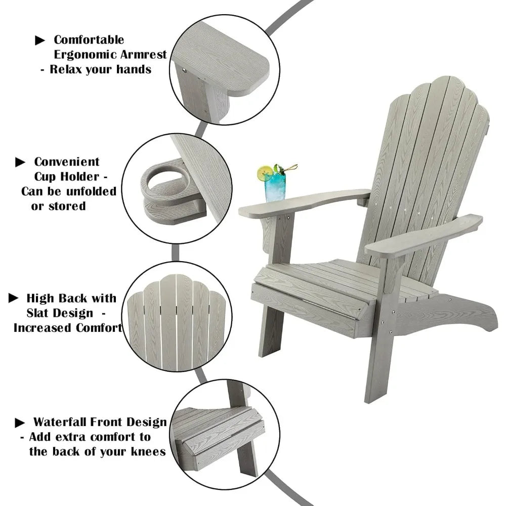 Set of 4 Oversized Adirondack Chairs Weather Resistant with Cup Holder