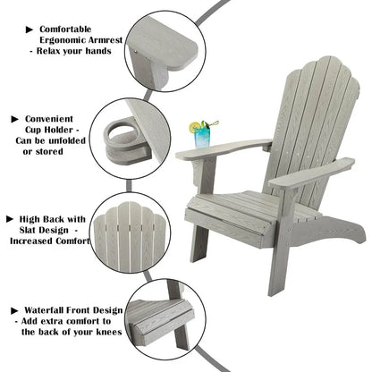 Set of 4 Oversized Adirondack Chairs Weather Resistant with Cup Holder
