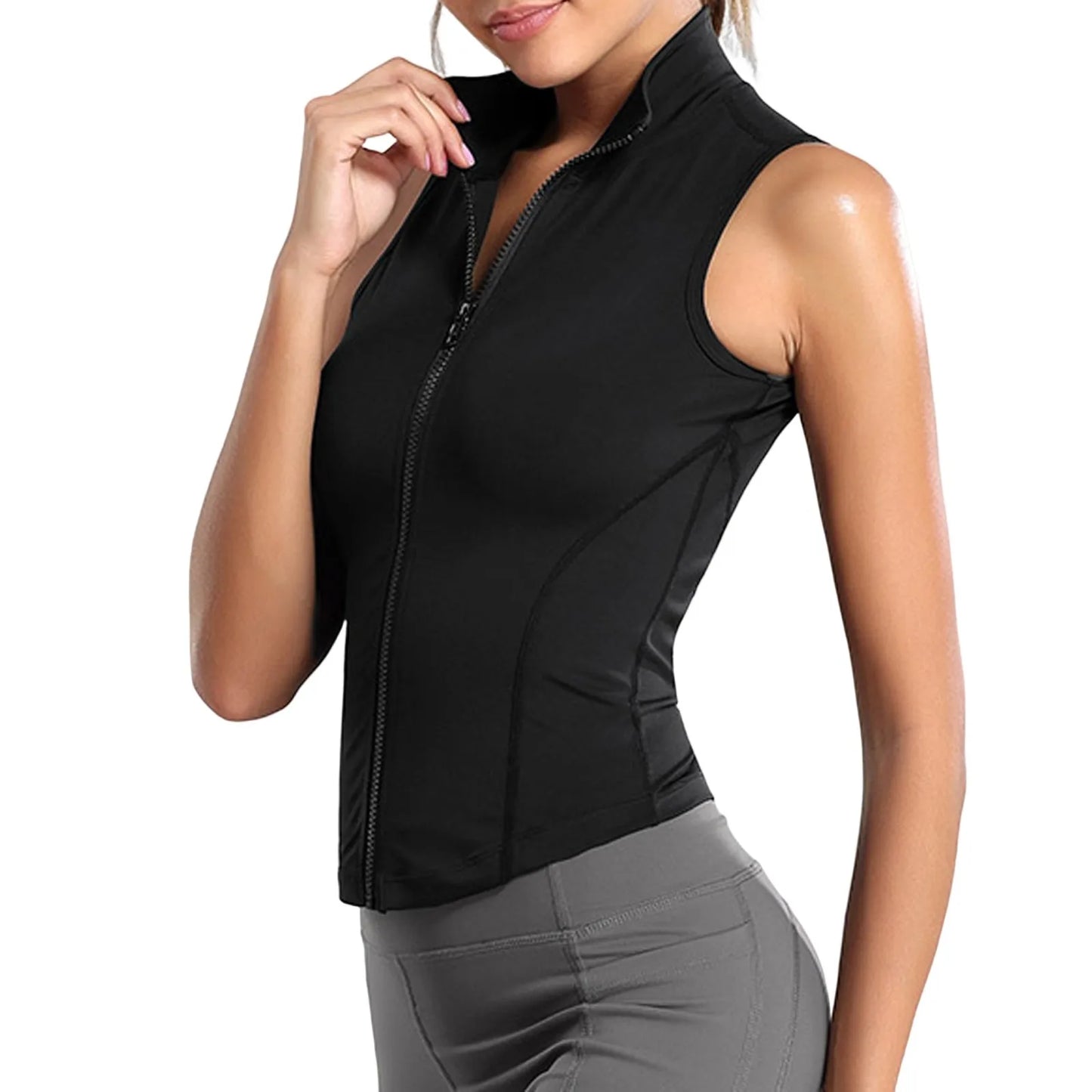 Women Sleeveless Athletic Tank Tops, Full Zip Up