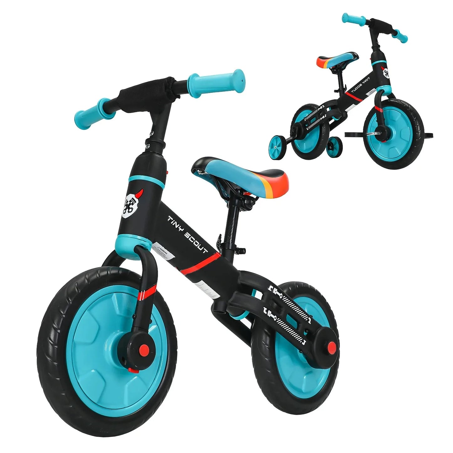 Tiny Scout Balance Bike 3 4 5 Years , 4-in-1 with Optional Support Wheels and Pedals, Saddle Height Adjustable