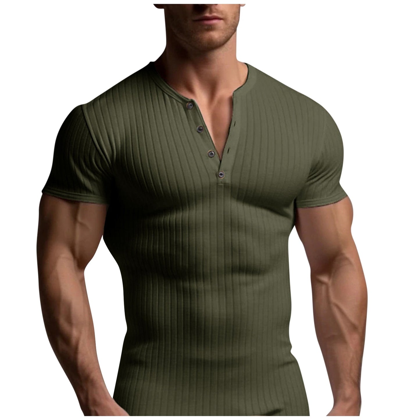 Muscle Slim Fit Short Sleeve T-shirt, V-neck Collar
