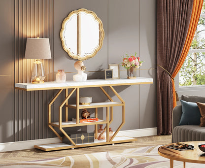 Modern Gold Sofa Table with Storage, 4 Tier