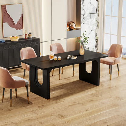 71" Large Kitchen Dining Table with Wood Pedestal Base, Seats 6-8