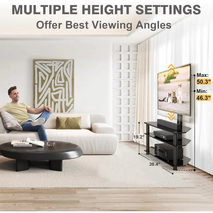 Swivel Floor TV Stand with Table for 32-70 Inch TVs, Universal Height Adjustable Stand with Large Storage Shelves