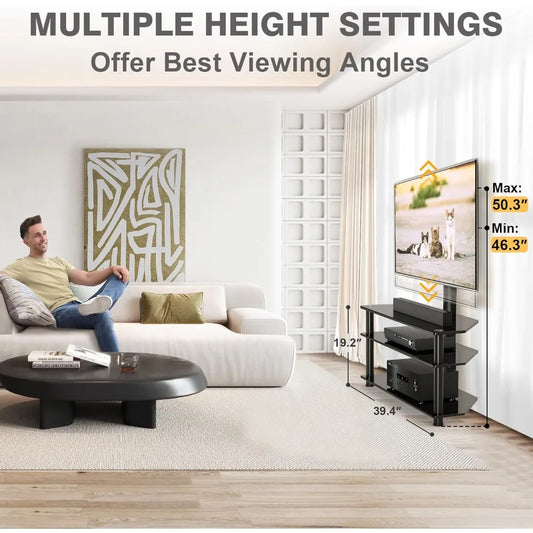 Swivel Floor TV Stand with Table for 32-70 Inch TVs, Universal Height Adjustable Stand with Large Storage Shelves