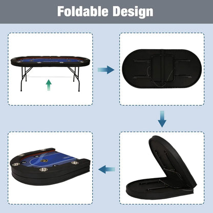 84”Texas Hold’em Foldable Poker Table for 10 Player with Stainless Steel Cup Holders and Padded Rails