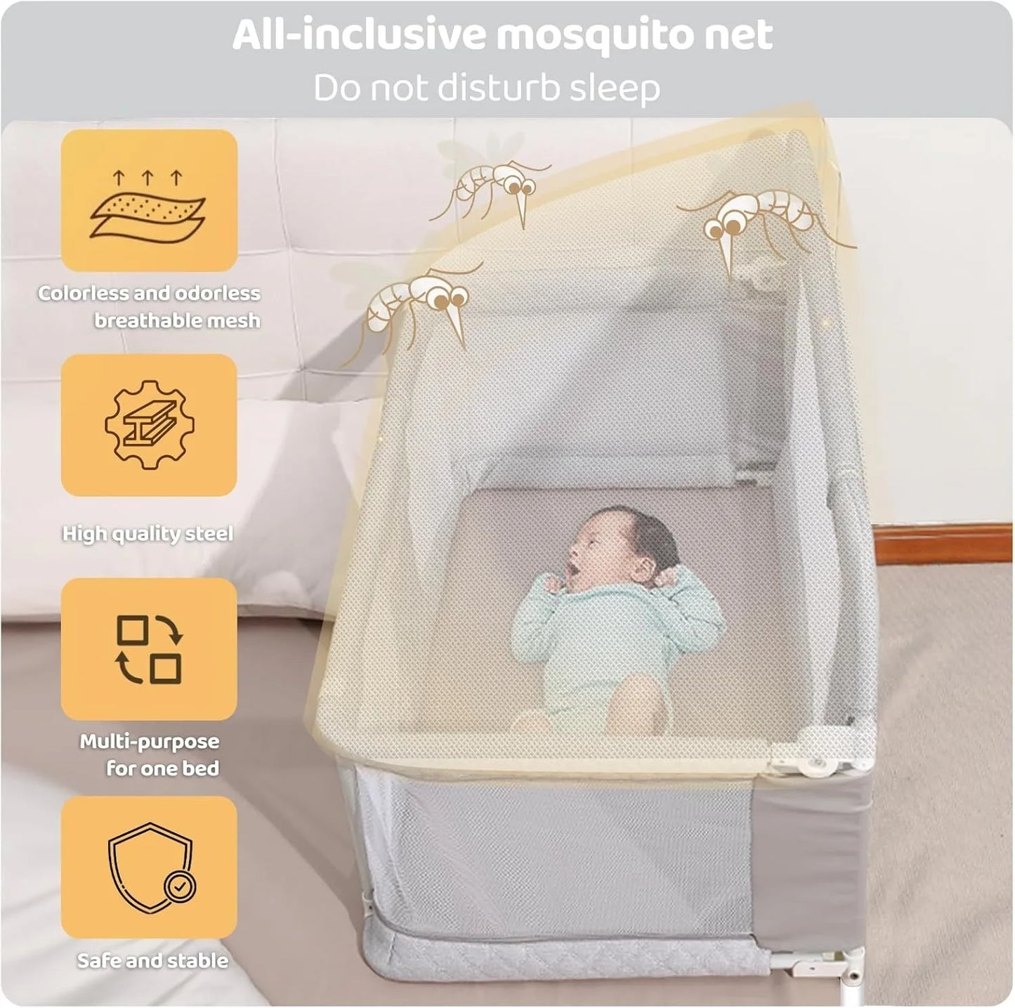 3-in-1 Folding Baby Crib – Portable Co-Sleeping Sleeper with Breathable Mesh Window, Washable Liner, 3-Second Compact Fold
