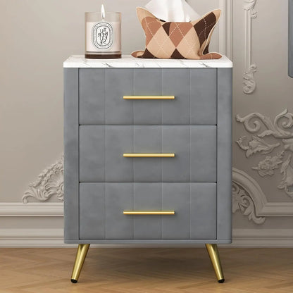 Nightstand with Drawers Set of 2, Upholstered Wood with Marbling Top