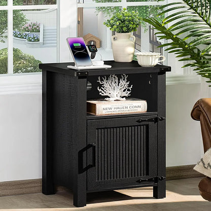 18 Inch Side stand with Charging Station and USB Port, Magnetic Door & Open Shelves