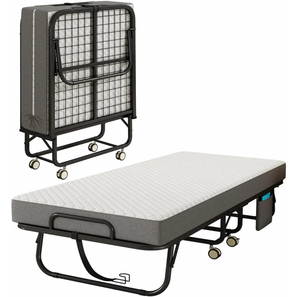 Portable Cot-Size Rollaway Bed with Memory Foam Mattress