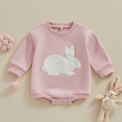 0-18MO Baby Girl/Boy Easter Bunny Embroidery Sweatshirt, Long Sleeve, O-neck Jumpsuit