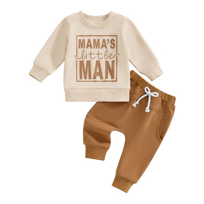 2 Piece Outfit 6MO-3T Boy Fall Clothes, Letter Print Long Sleeve Sweatshirt and Elastic Pants