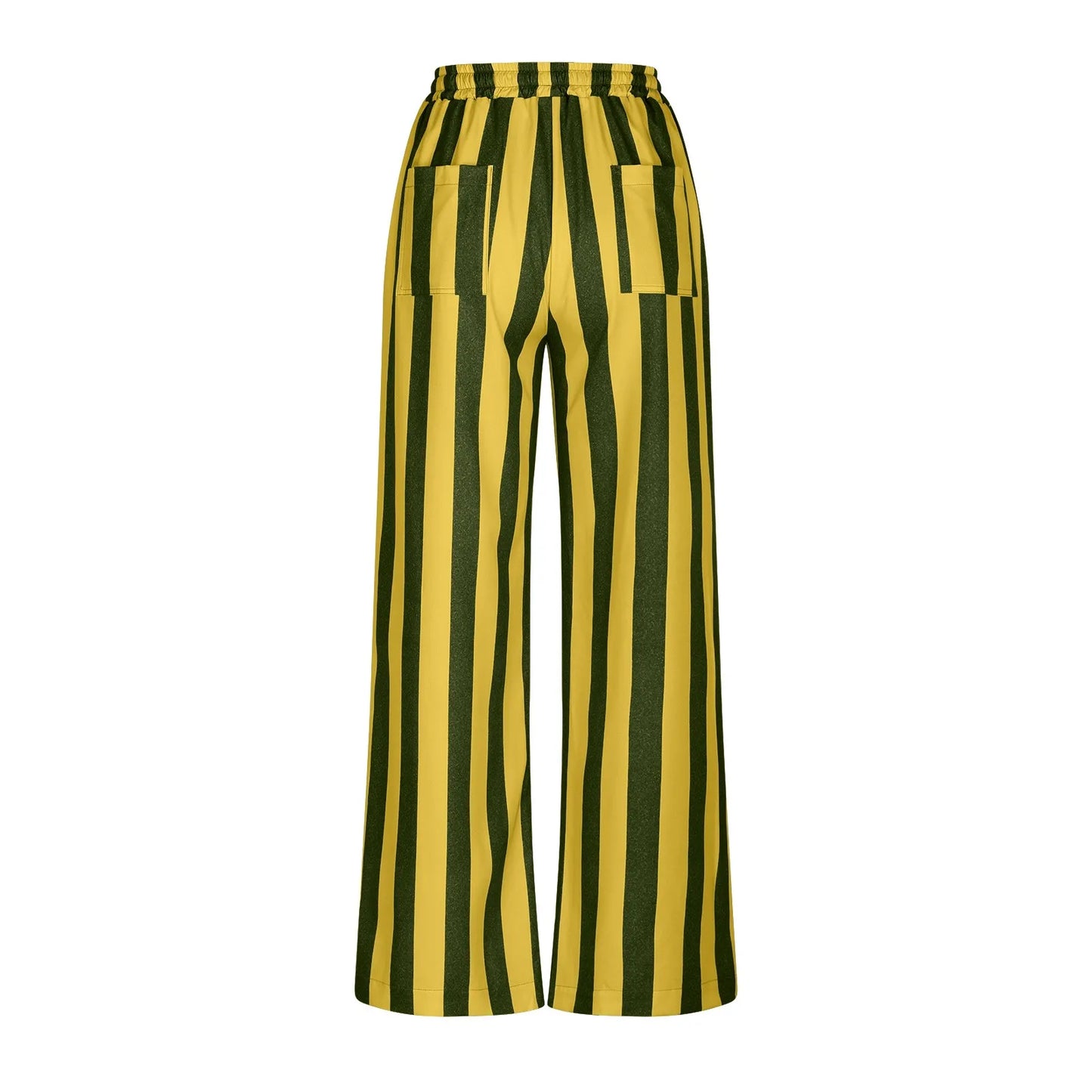 Women Casual Baggy Trousers, Striped Color Blocking, High Waist, Wide Leg, Pockets