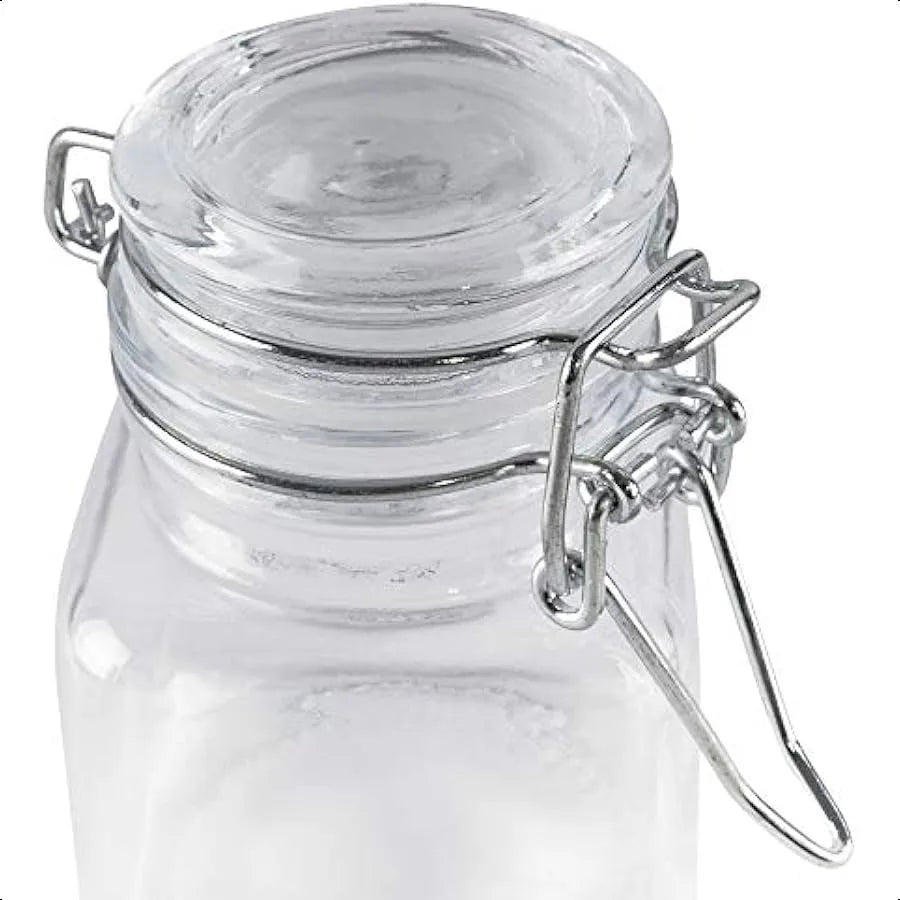 3 1 4" Square Glass 3oz Jar with Hinge Glass Lid for Home Kitchen