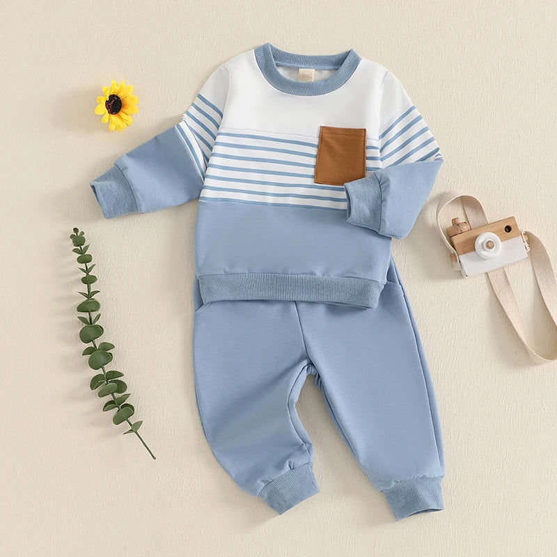 6M-2T Boys Outfit, Long Sleeve Stripes Sweatshirt with Elastic Waist Sweatpants