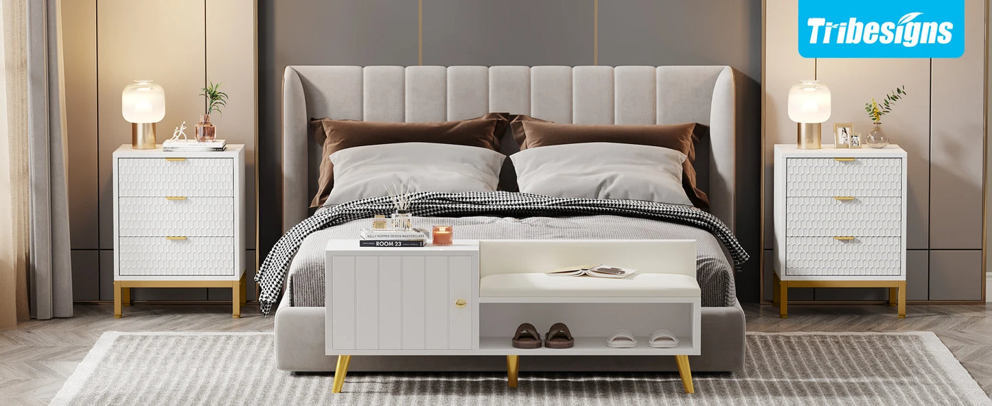 25.78" Tall Bedside Table with 3 Drawers