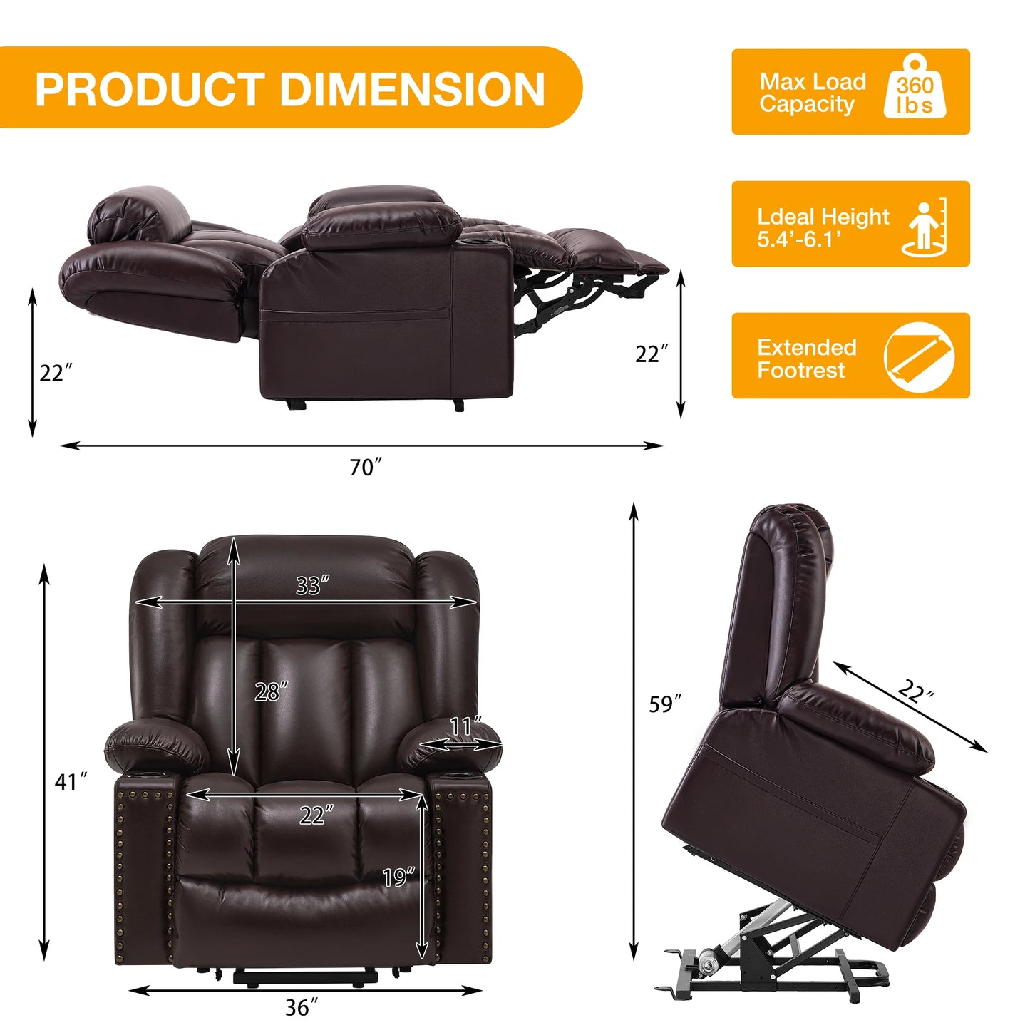 Large Faux Leather Power Lift Chair Recliner with Power Headrest