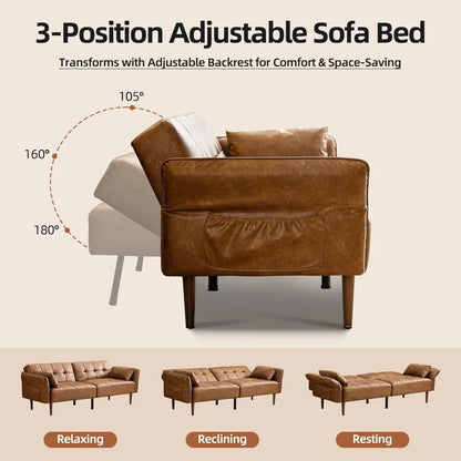 85” Futon Sofa Bed, Sleeper Sofa, Small Couch with Storage Adjustable Armrests Pillows 5 colors available