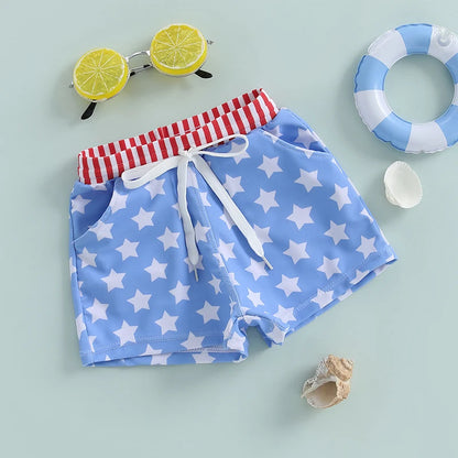 6MO-4Y Boys Independence Day Drawstring Star Print Swim Trunks