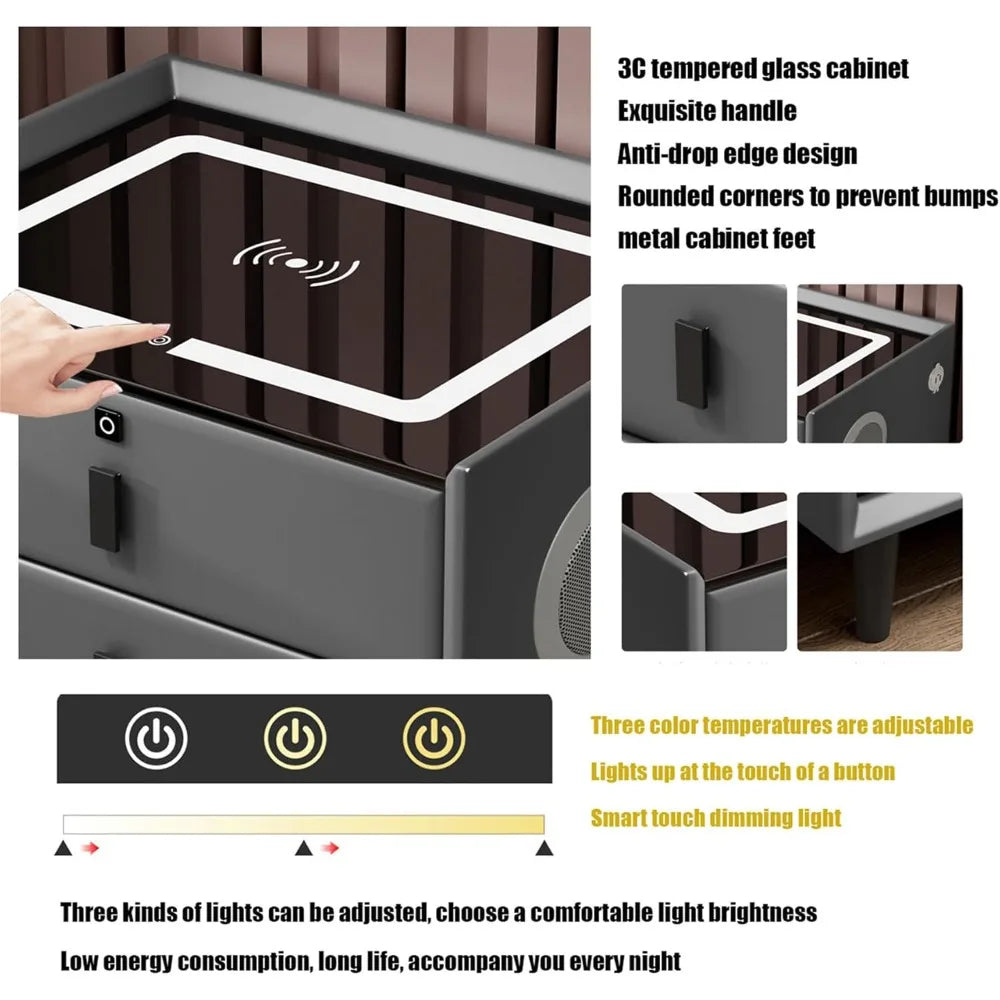 Smart Side stand with Fingerprint Lock and Adjustable LED Lights with USB and Type-C Port