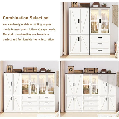 75" 2 Door Armoire Wardrobe Closet with 3 Drawers and LED