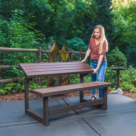 Outdoor Convertible Bench, 55 Inch, Mocha Brown