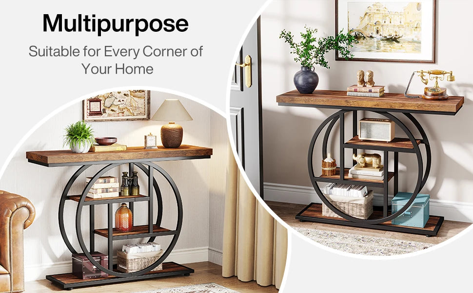 4-Tier Entryway Table, 41.3-Inch Industrial Sofa Table for Living Room, Foyer Hallway Table for Entrance