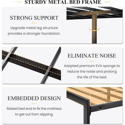 King Size Platform Bed Frame with Upholstered Headboard, Metal Slats Support, Noise Free