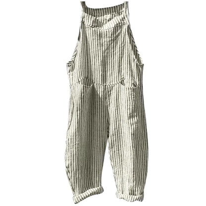 Casual Striped Overalls, Loose Fit, Suspenders, Wide Leg Pants With Pockets