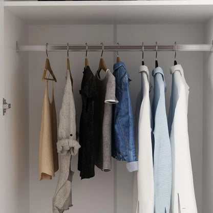 4 Door Wardrobe Armoires w/Storage Shelves, w/Hanging Rod, Wooden Handles
