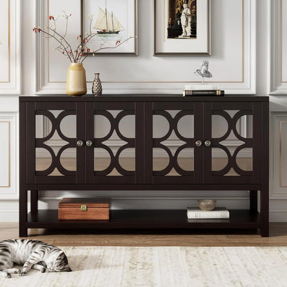 Elegant Mirrored Console Table with Storage Shelves and Sturdy Acacia Wood Legs (3 colors)