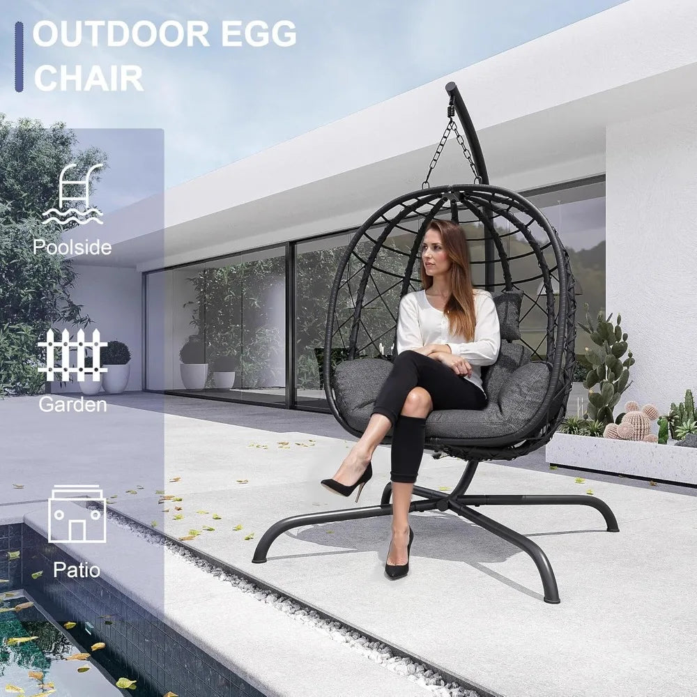 Outdoor/Indoor Egg Chair with Stand, UV Resistant Cushion 350lbs Capacity