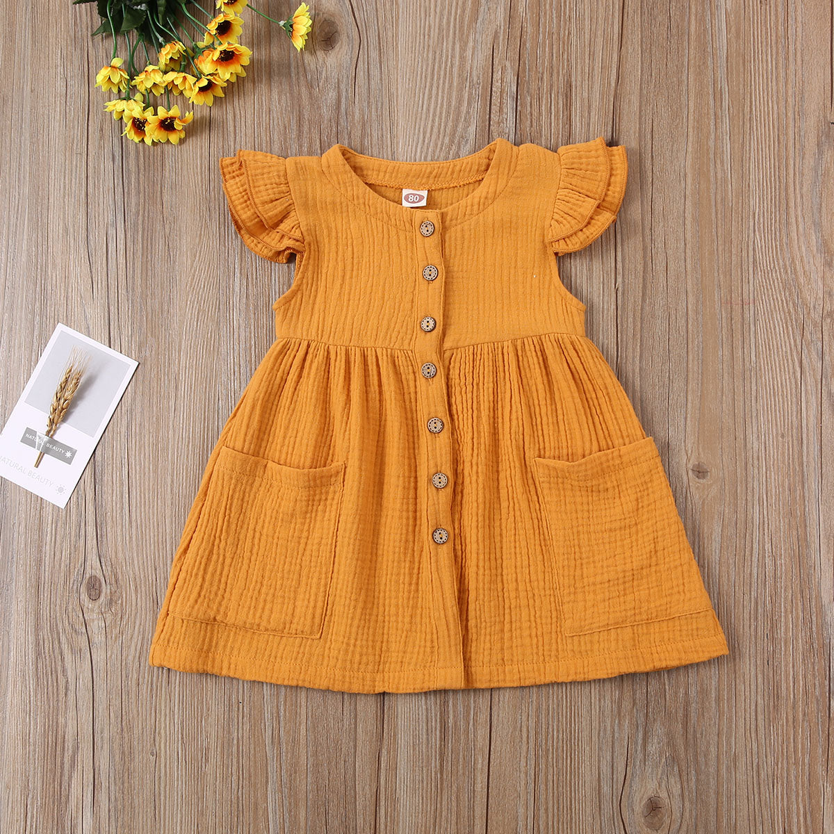 2020-03-31 Lioraitiin 0-6Years Toddler Kid Baby Girl Summer Dress Ruffles Sleeves Cotton Button Pocket Dress Sundress Clothes