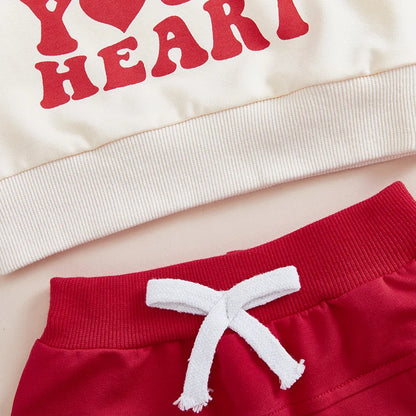 Toddler Baby Boy Valentines Outfit, Letter Print Long Sleeve Sweatshirt and Elastic Pants