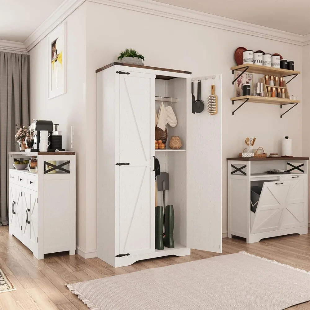 Set of 2 Tall Storage Cabinet w/Adjustable Shelves w/2 Barn Doors