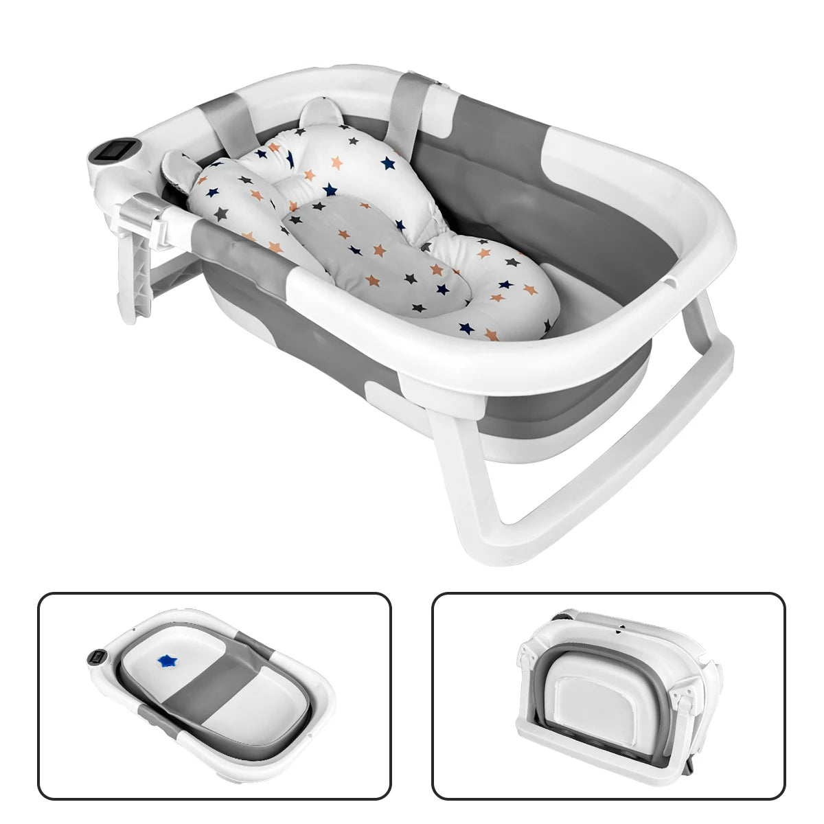 Foldable Baby Bathtub With Soft Cushion And Thermometer