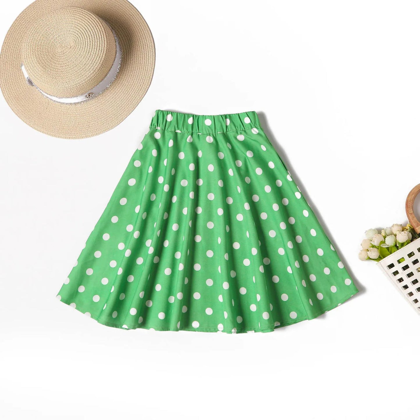 Polka Dot Cotton Skirts Clothes, Elastic Waist