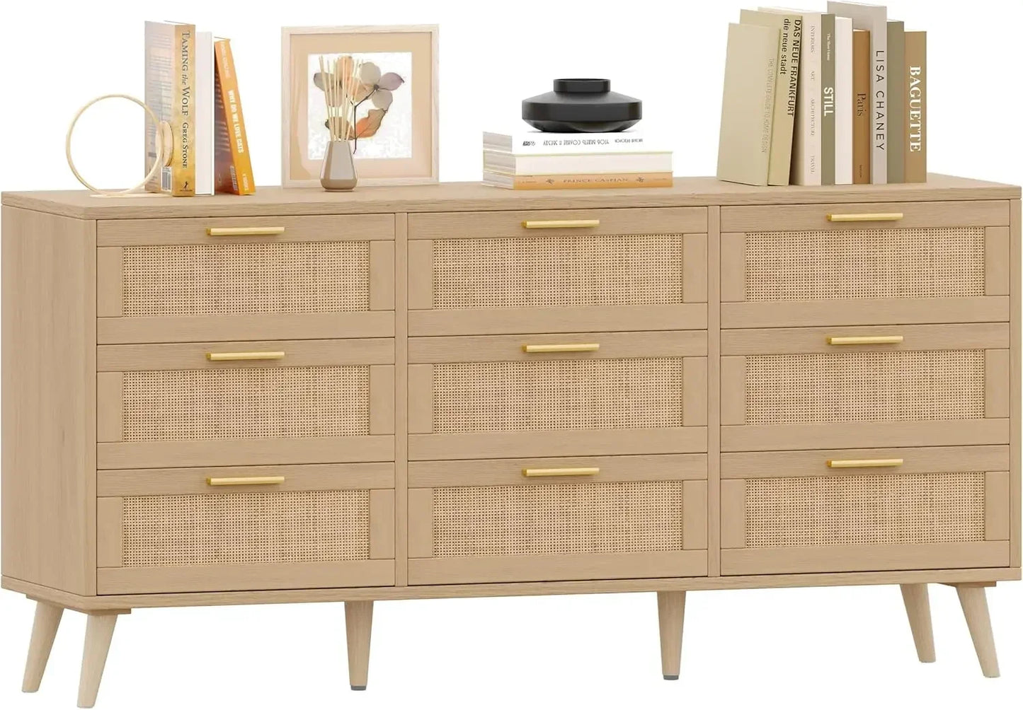 9 Drawer Double Dresser with Golden Handles
