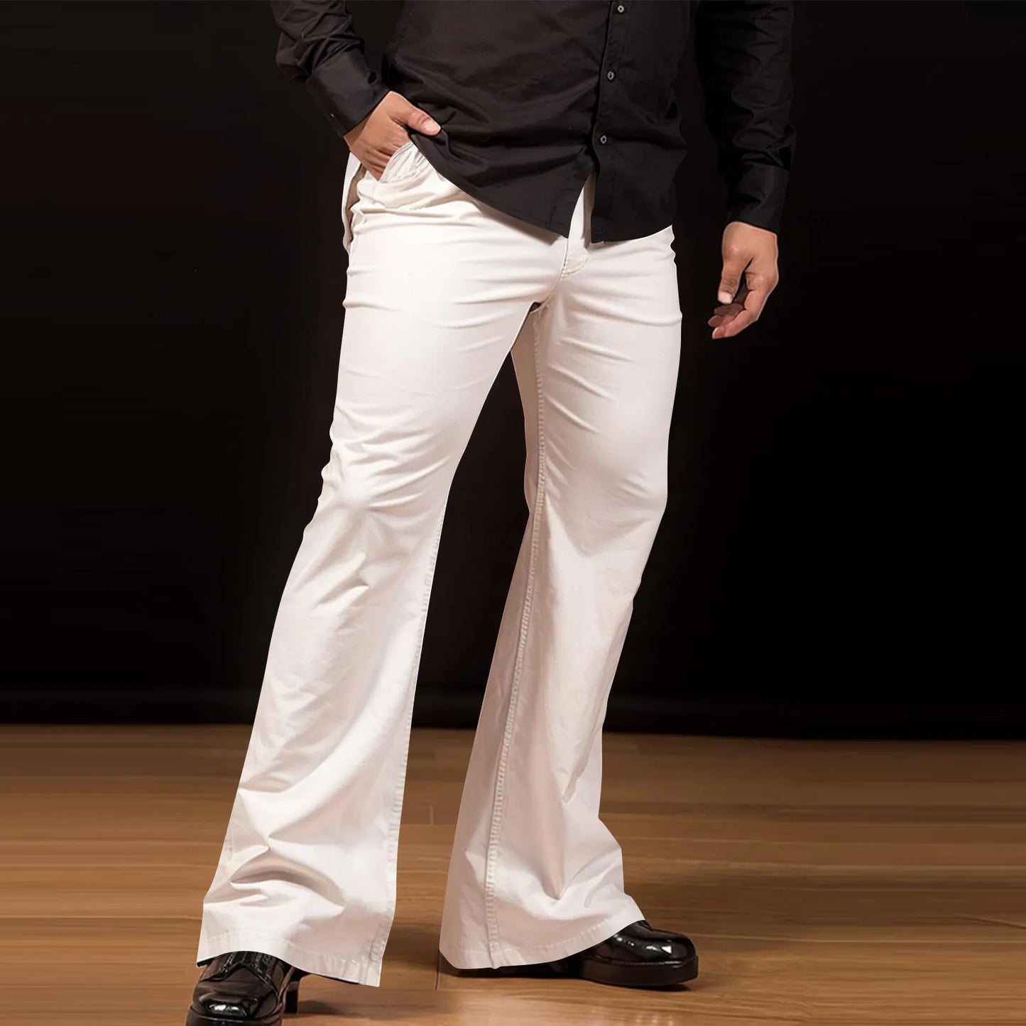 Men's Flare Pants, Solid Color, Daily Simple Classic Trousers, Mopping Bottoms, Disco Flared