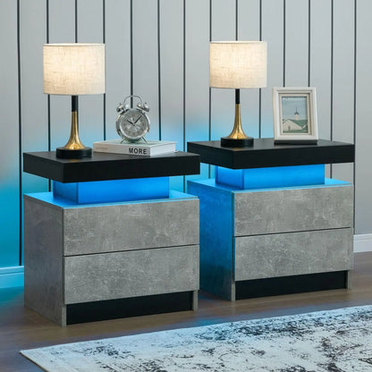 Set of 2 LED side stands with 2 Drawers