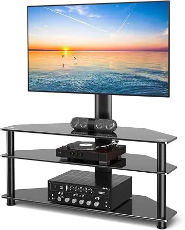 Swivel Floor TV Stand with Table for 32-70 Inch TVs, Universal Height Adjustable Stand with Large Storage Shelves