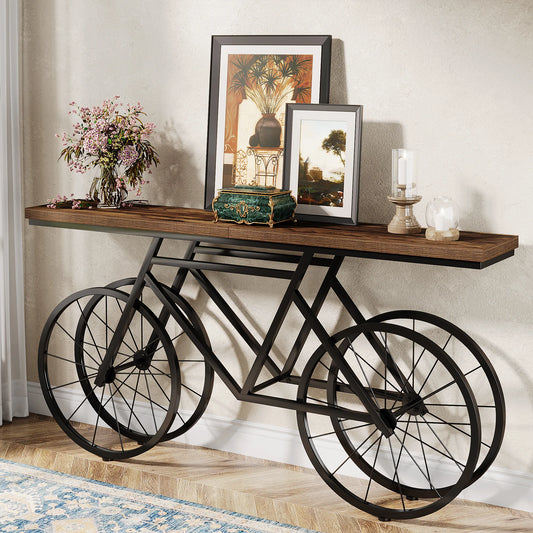 70.9-Inch Narrow Sofa Table with Bicycle Metal Base