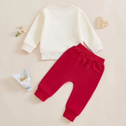 Toddler Baby Boy Valentines Outfit, Letter Print Long Sleeve Sweatshirt and Elastic Pants