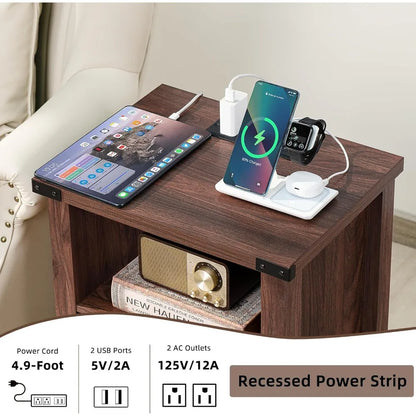18 Inch Side stand with Charging Station and USB Port, Magnetic Door & Open Shelves