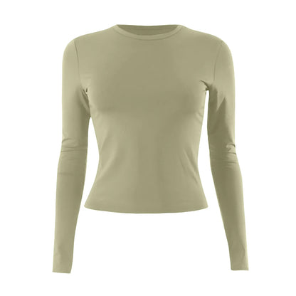 Cotton O Neck Long Sleeve Sexy Cropped Tops