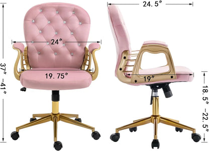 Home Office Desk Chair Comfy with Gold Legs and Arms
