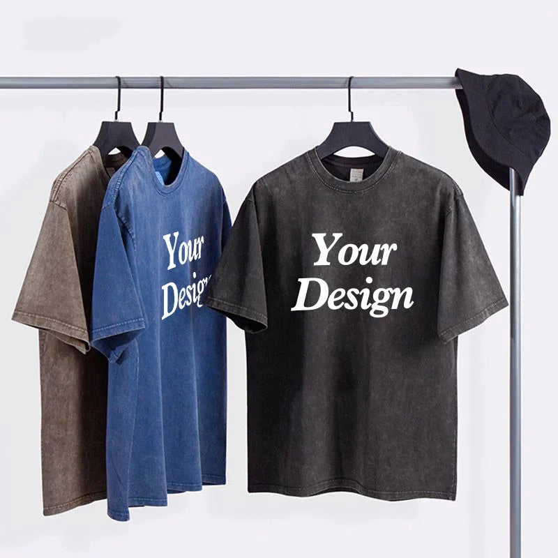USA Custom Print 100% Washed Cotton T Shirt, Design your own, Men/Women Oversized Streetwear