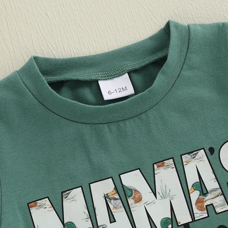 12M-4Y Boys Summer Shorts Sets, Short Sleeve, O Neck, Letter Print Tops and Duck Print Shorts Sets