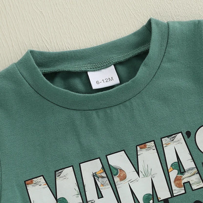 12M-4Y Boys Summer Shorts Sets, Short Sleeve, O Neck, Letter Print Tops and Duck Print Shorts Sets
