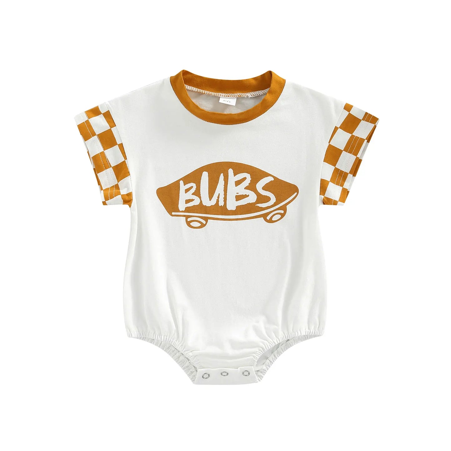 6-18M Infant Boy Romper, Plaid Short Sleeve Round Neck Cartoon Pattern Letter Print